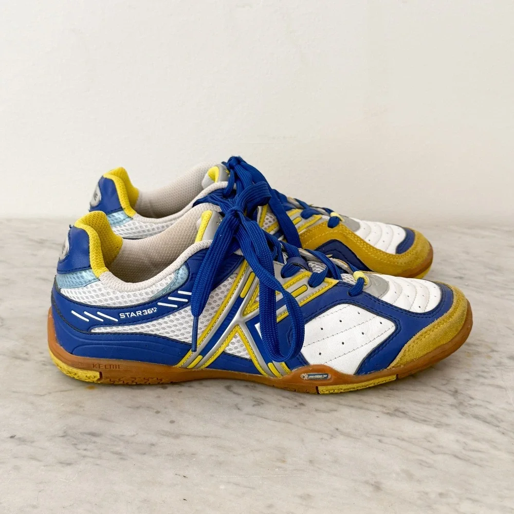 Indoor Soccer Kelme Star 360 Michelin Shoes Blue Yellow White Futsal Sneakers